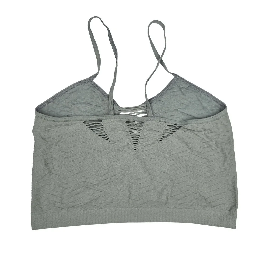 BKE Laser Cut Bralette XS/S Green Seamless Longline Cami Boho Strappy